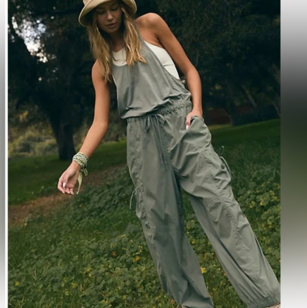 Free People FP Movement Stingray Gray Green Back Packer Onesie Jumpsuit Cargo